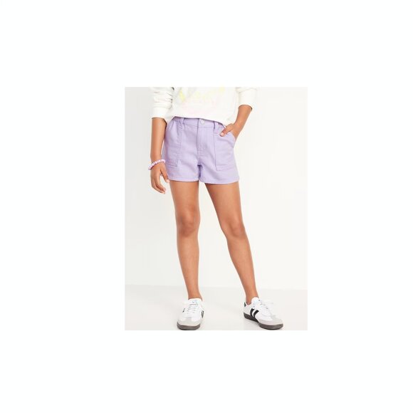Elasticized High-Waisted Utility Jean Shorts for Girls in Lavender Purple - Picture 2 of 2